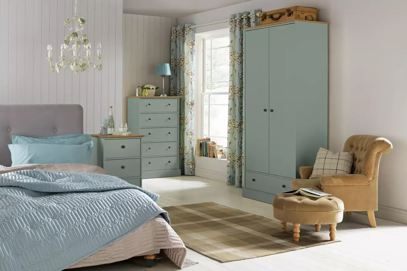 Home Kensington 2 Door 1 Drawer Wardrobe Sage Green | Bedroom Storage Furniture 