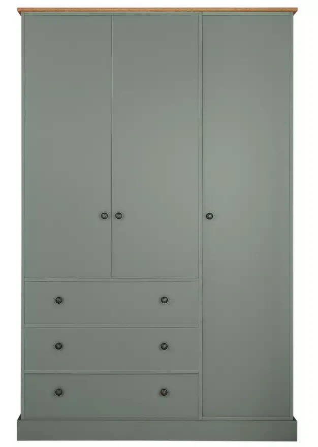 Home Kensington 3 Door 3 Drawer Wardrobe - Sage Green | Clothing Organization