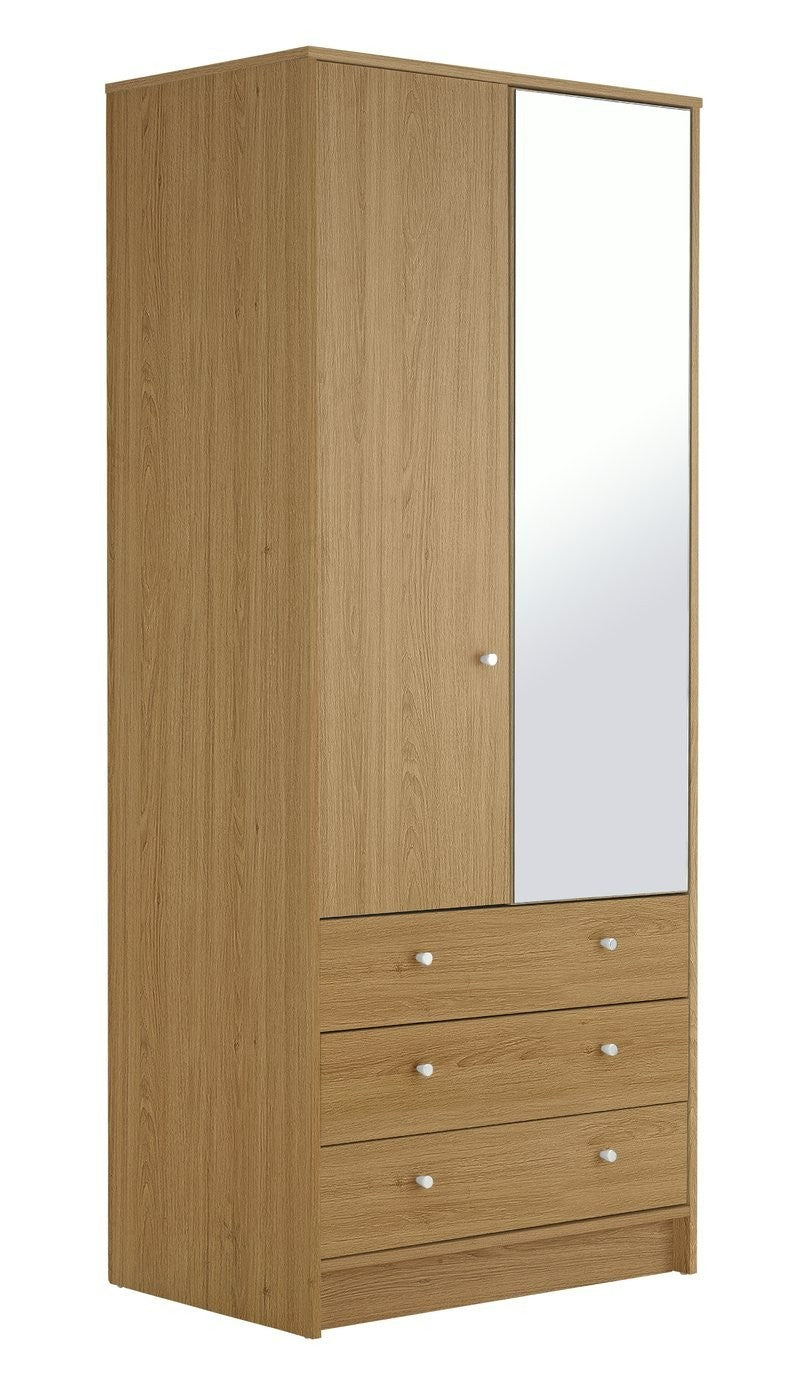 Home Malibu 2 Door 3 Drawer Wardrobe - Oak Effect | Warm Wood Aesthetic