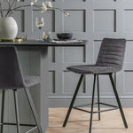 Keaton Velvet Counter Bar Stool - Charcoal