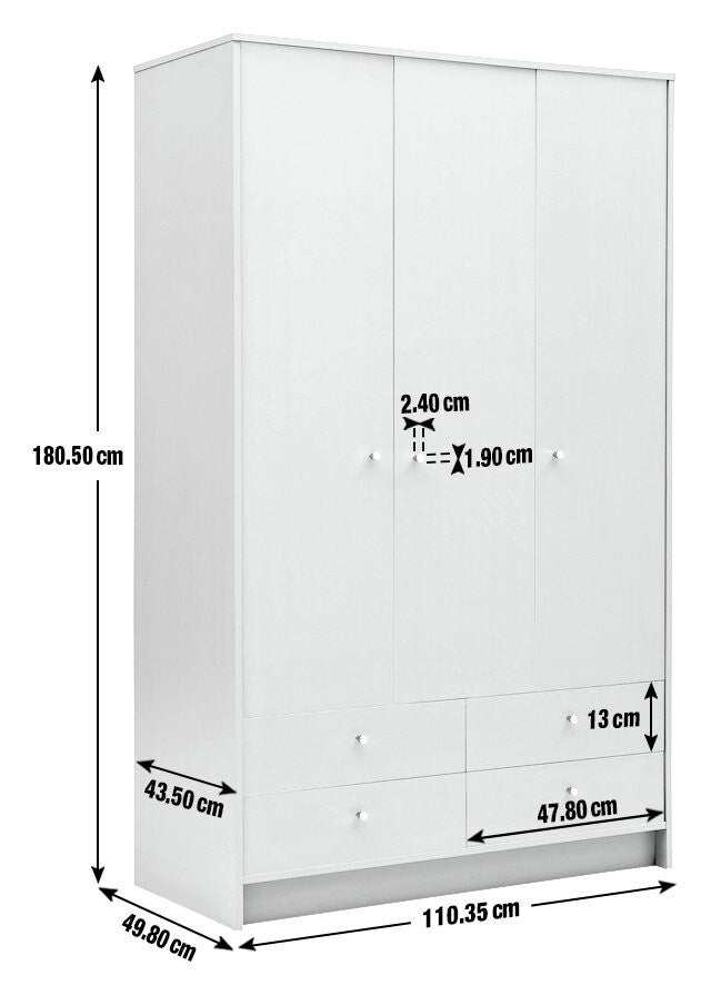 Home Malibu 3 Door 4 Drawer Wardrobe - Grey