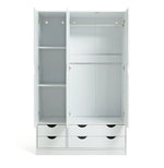 Kids Pagnell 3 Door 4 Drawer Wardrobe - White | large kids wardrobe