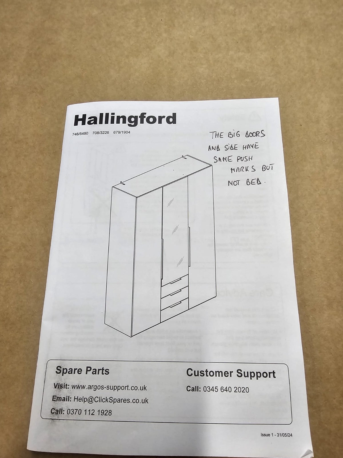 Hallingford 3 Door 3 Drawer Wardrobe-White Gloss (B GRADE)