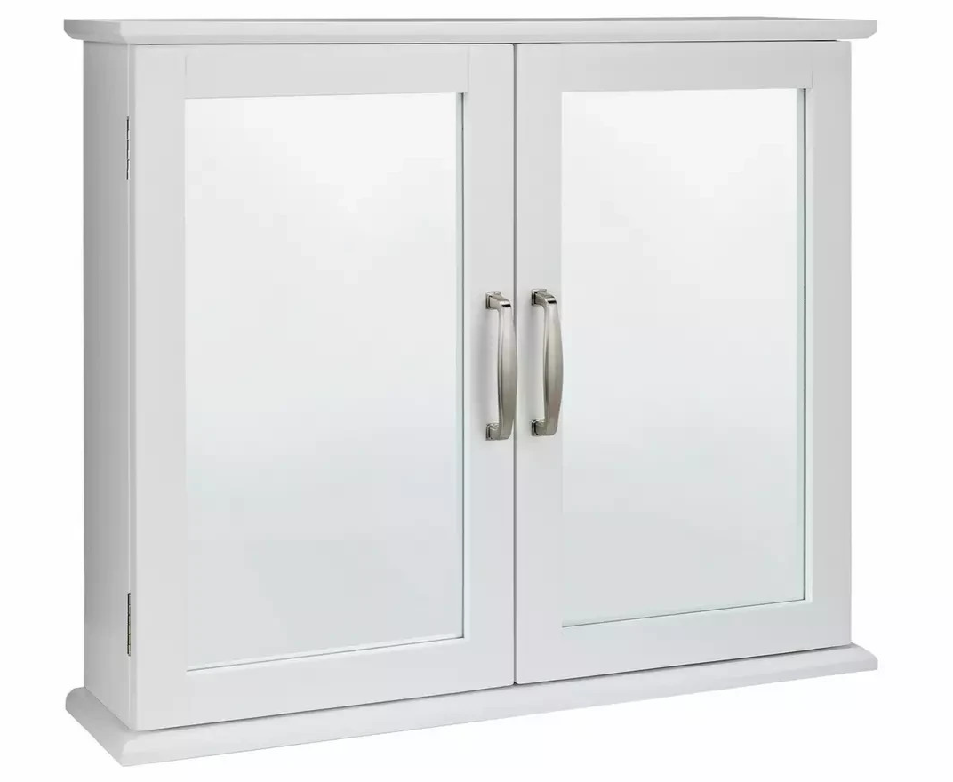 Tongue & Groove 2 Door Mirrored Cabinet White | Bathroom Storage Cabinet Furnitu
