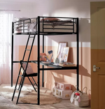 Riley High Sleeper Metal Bed Frame with Desk Black | Kids Loft Bed Furniture