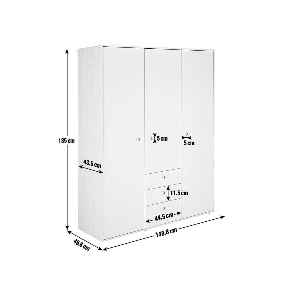 Camden 3 Door 3 Drawer Wardrobe – White & Acacia | All-in-one Storage Solution