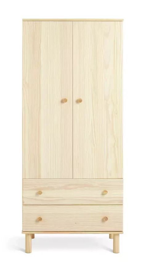 Akio 2 Door 2 Drawer Wardrobe Pine | Bedroom Storage Furniture Wardrobe