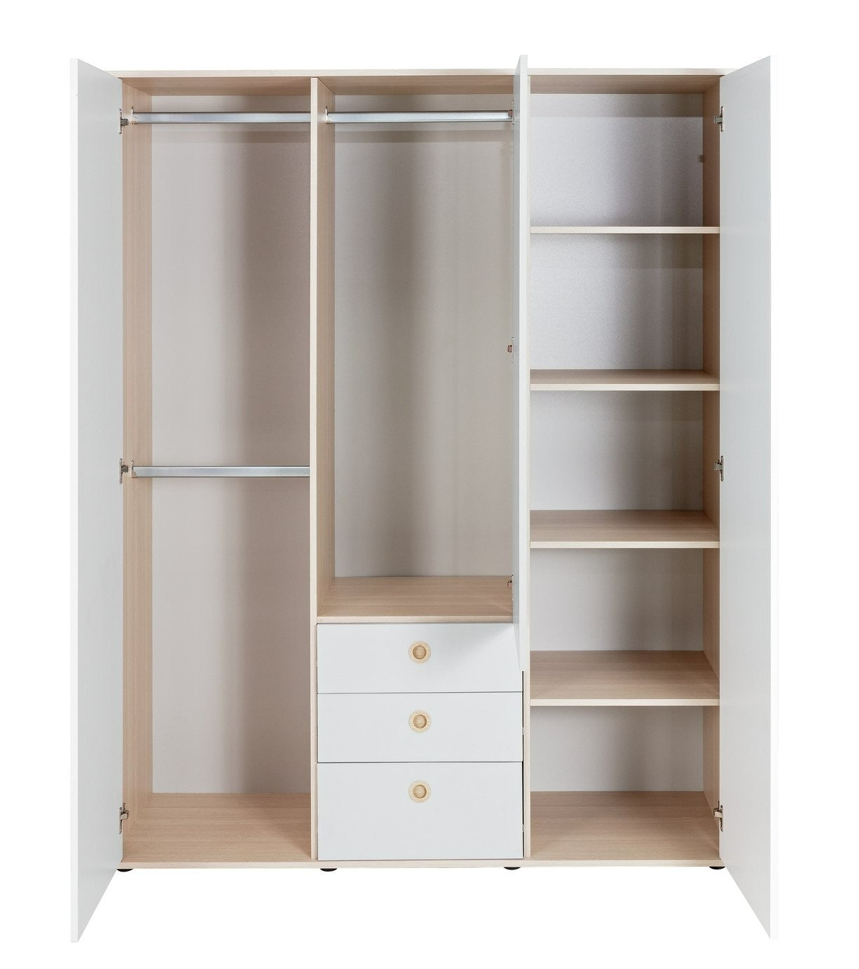 Camden 3 Door 3 Drawer Wardrobe – White & Acacia | All-in-one Storage Solution