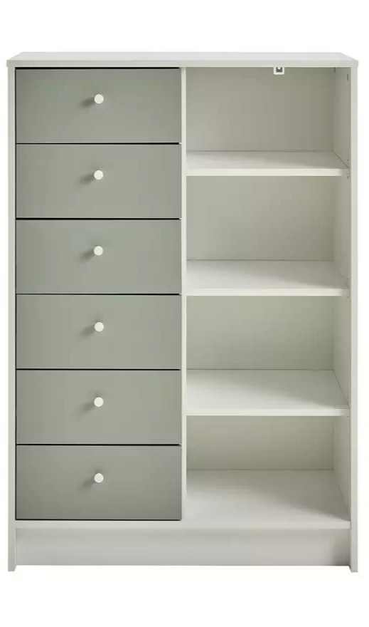 Malibu Kids 6 Drawer Chest - Sage Green & White (B Grade)