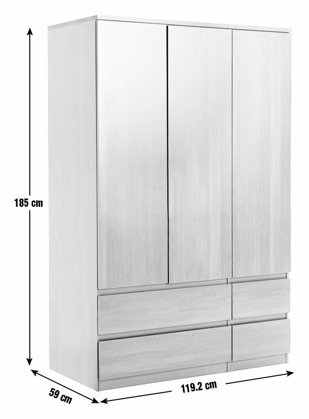 Home Jenson 3 Door 4 Drawer Wardrobe - Black | Organized Living Space