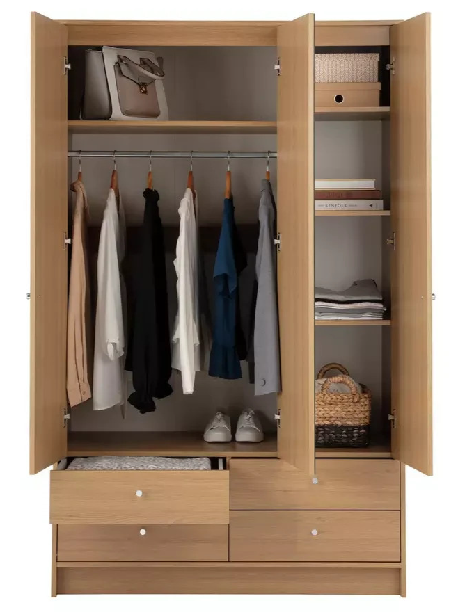Malibu 3 Dr 4 Drawer Mirror Wardrobe - Oak Effect (B Grade)