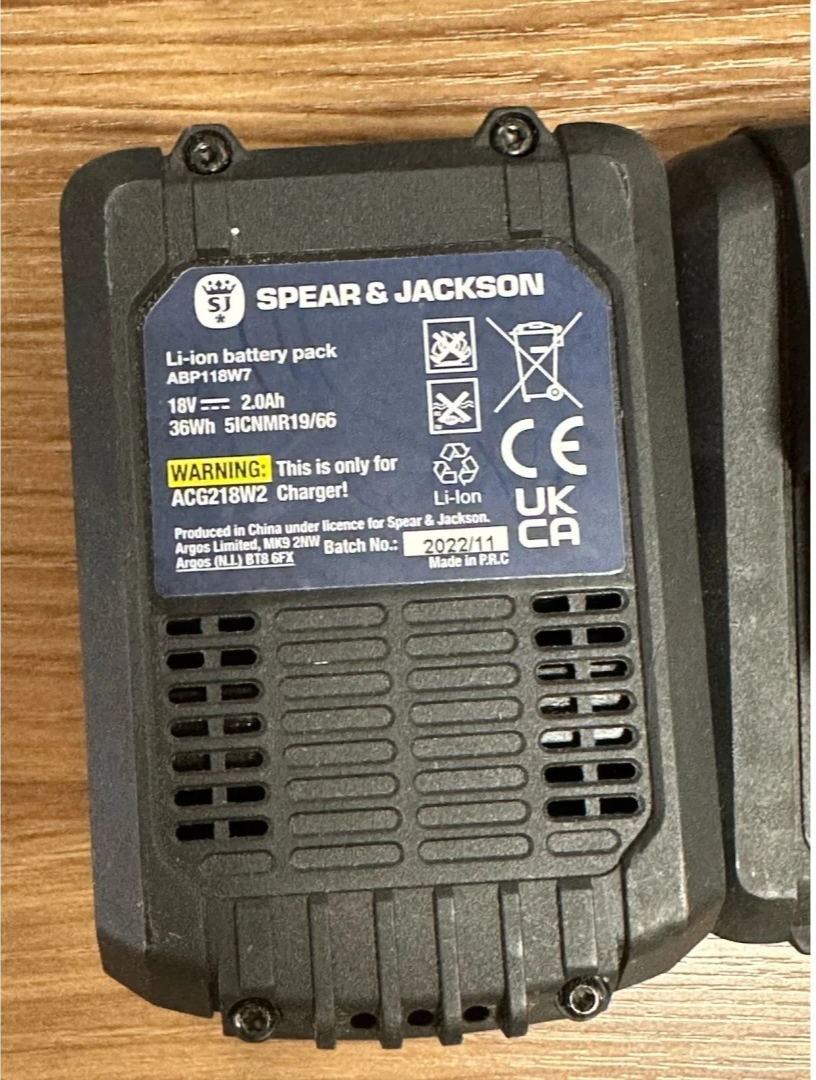 Spear & Jackson Charger and 2 Battery | Power Tool Accessory Set Replacement Kit