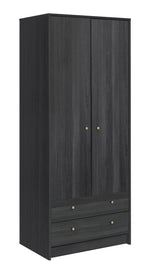Malibu 2 Door 2 Drawer Wardrobe - Black Brown