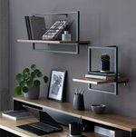 Home Loft Living Set of 2 Metal Shelves Oak | Wall Mounted Storage Shelving Furn