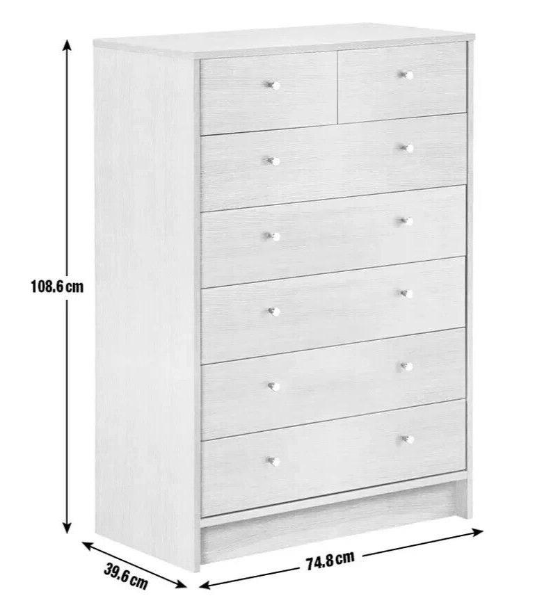 Malibu Modern 7 Drawer White Chest Of Drawers Storage Cabinet - For Bedroom
