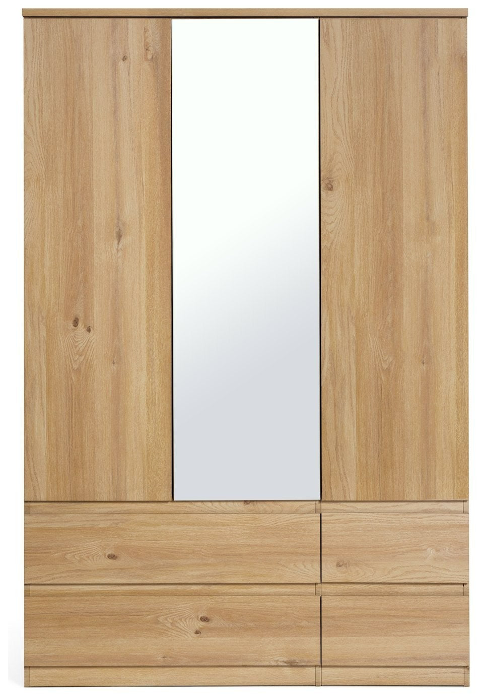 Home Jenson 3 Door 4 Drawer Mirror Wardrobe - New Oak | Organized Living Space