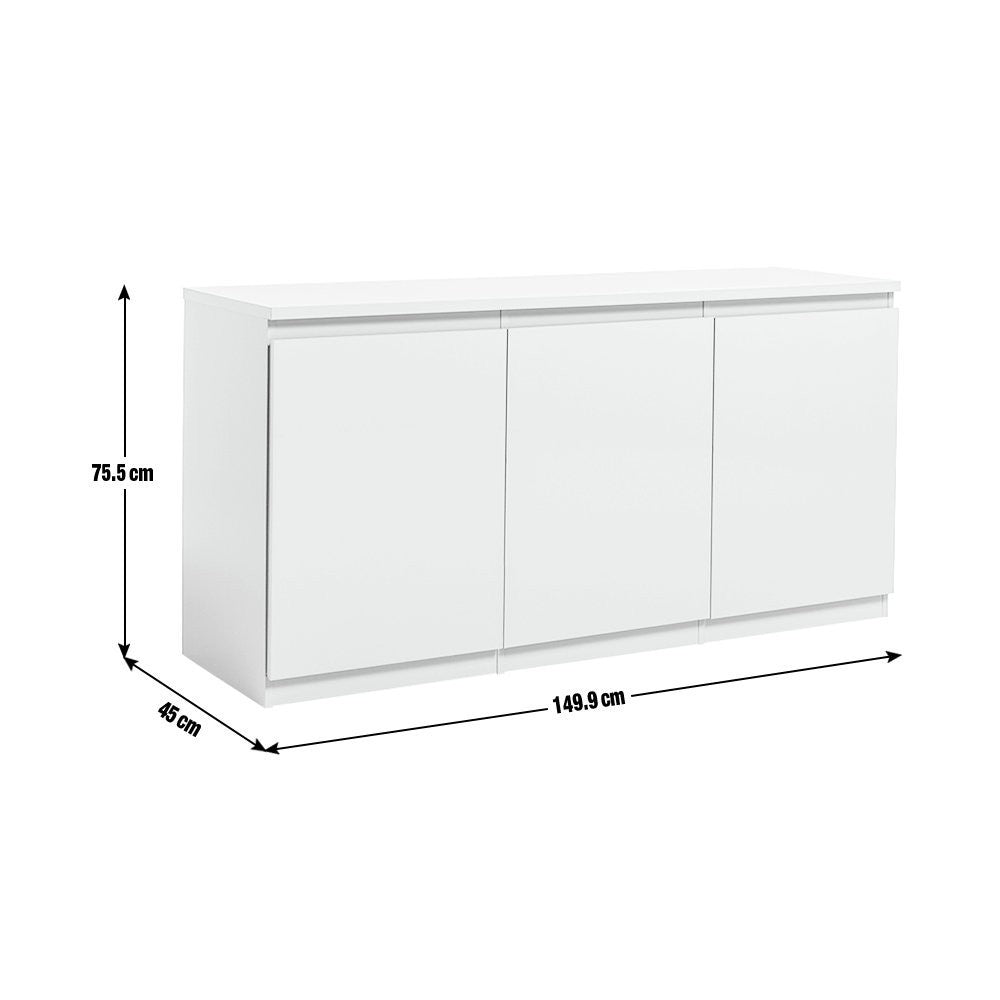 Home Jenson 3 Door Sideboard - White Gloss | Modern Storage Cabinet