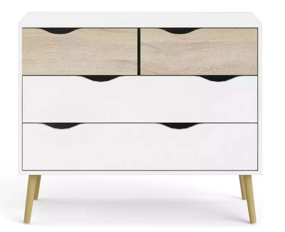 Tvilum Oslo 4 Drawer Chest White & Oak | Bedroom Storage Chest of Drawers