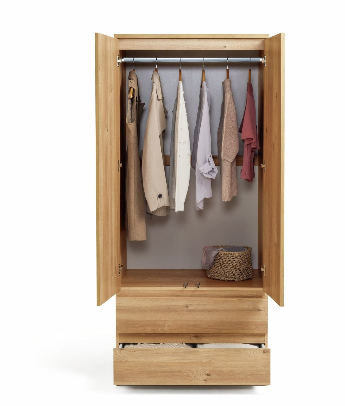 Home Jenson 2 Door 2 Drawer Wardrobe - New Oak | Warm Natural Aesthetic