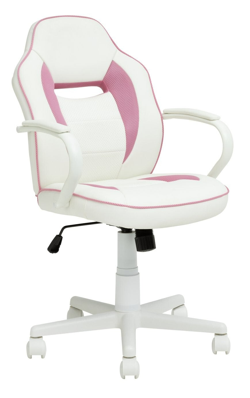 Faux Leather Mid Back Gaming Chair - White & Pink