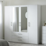 Brisbane 4 Door 3 Drawer Mirror Wardrobe - White |Spacious Clothing Organization