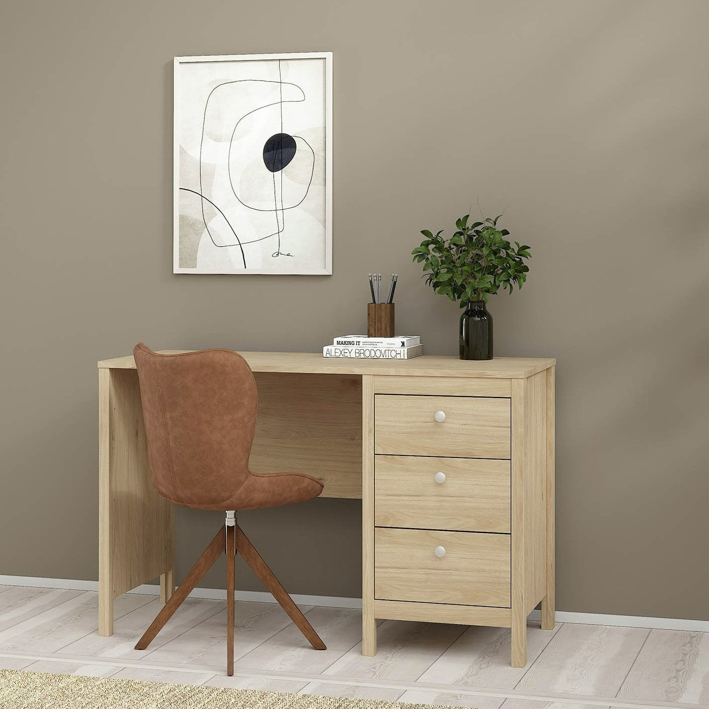 Tvilum Madrid 3 Drawer Office Desk - Oak | Minimalist Approach Workspace Setup