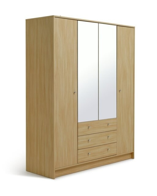 Malibu 4 Dr 3 Drawer Mirror Wardrobe-Beech Effect | Practical Unit for Clothes