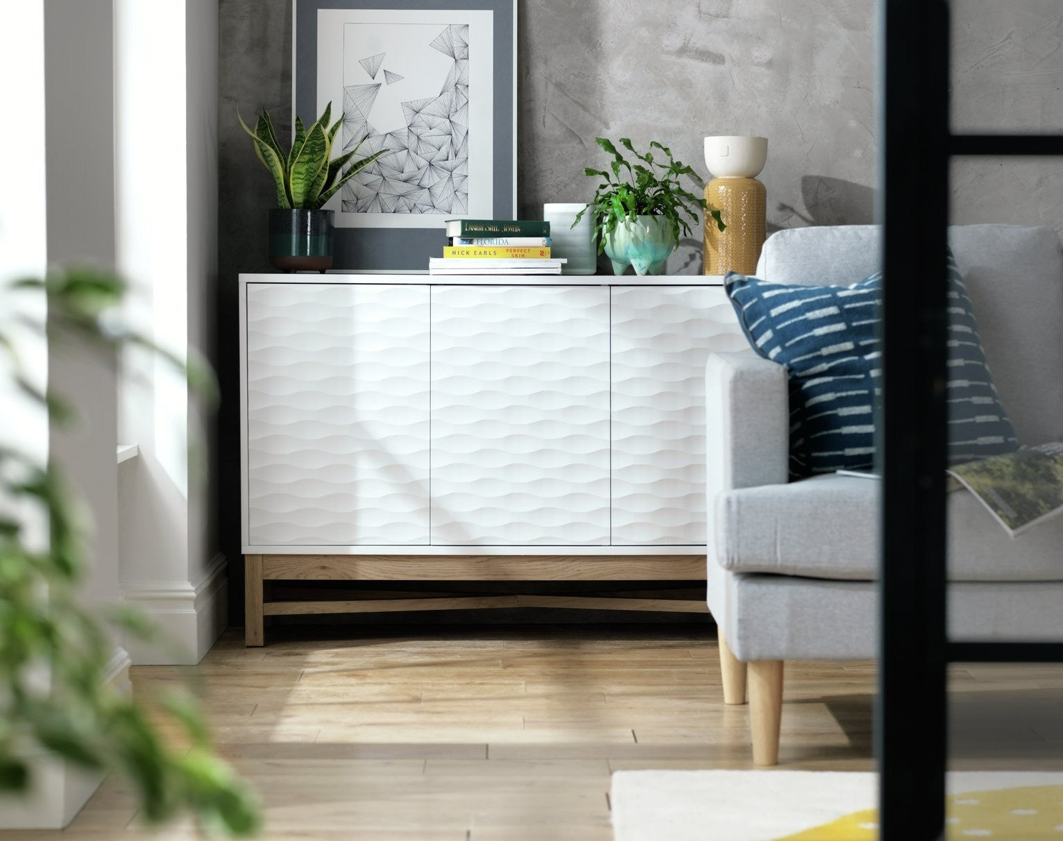 Zander Textured Large Sideboard -White | Modern Living Storage