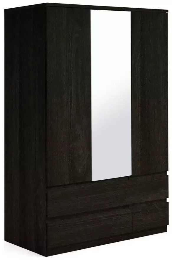 Jenson 3 Door 4 Drawer Mirror Wardrobe - Black (B Grade)
