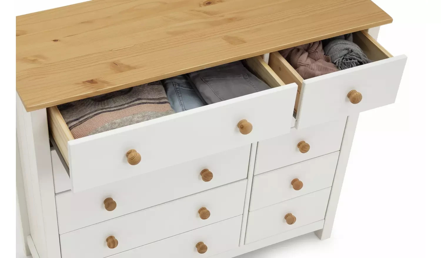 Home Scandinavia 10 Drawer Chest Pine & White | Bedroom Storage Chest of Drawers
