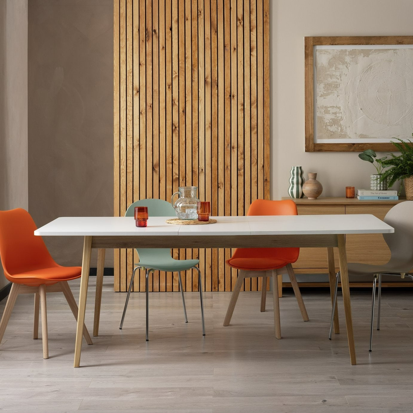 Sylas Extending 6-8 Seater Dining Table- White & Oak | Smart Space Mealtime