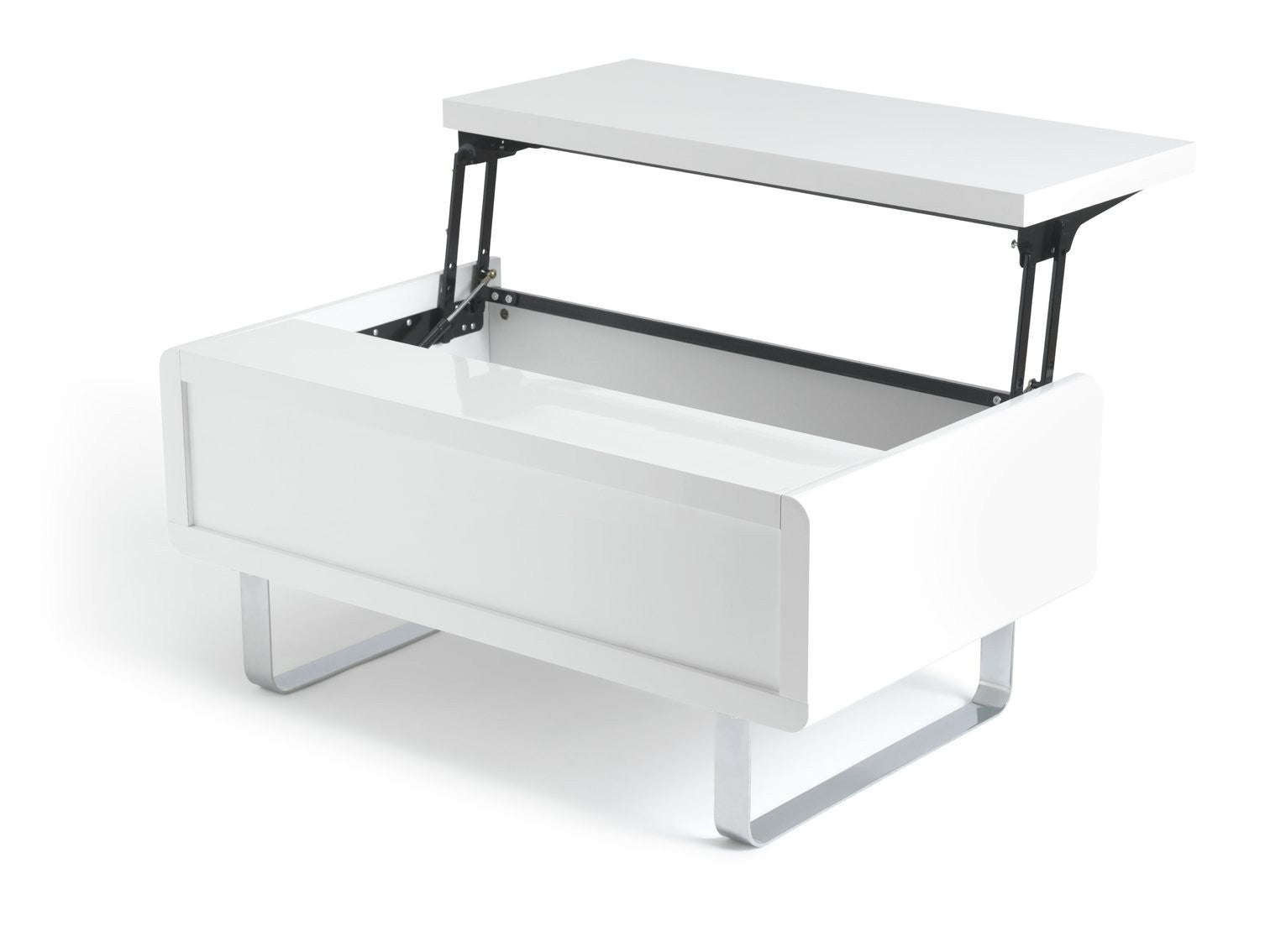Home Sleigh Gloss Gas Lift Coffee Table - White | Practical Lift Mechanism