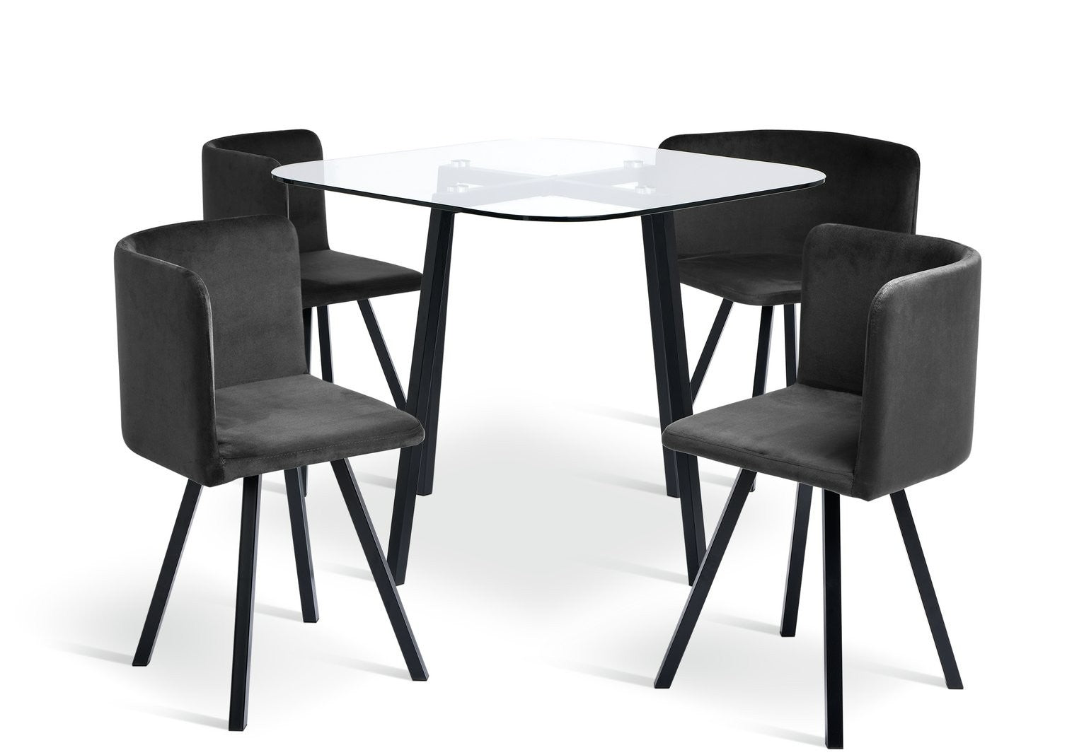 Elsie Black Dining Table & 4 Charcoal Chairs | Ultra-modern Mealtime Setting