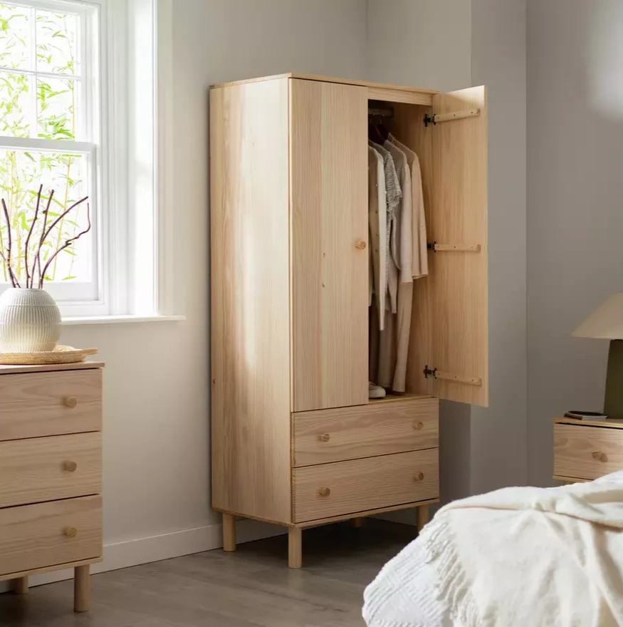 Akio 2 Door 2 Drawer Wardrobe Pine | Bedroom Storage Furniture Wardrobe