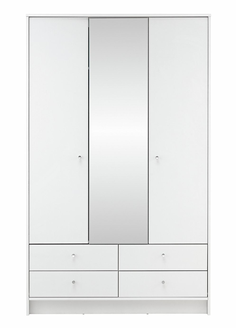 Home Malibu 3 Door 4 Drawer Mirror Wardrobe - White ( B Grade )