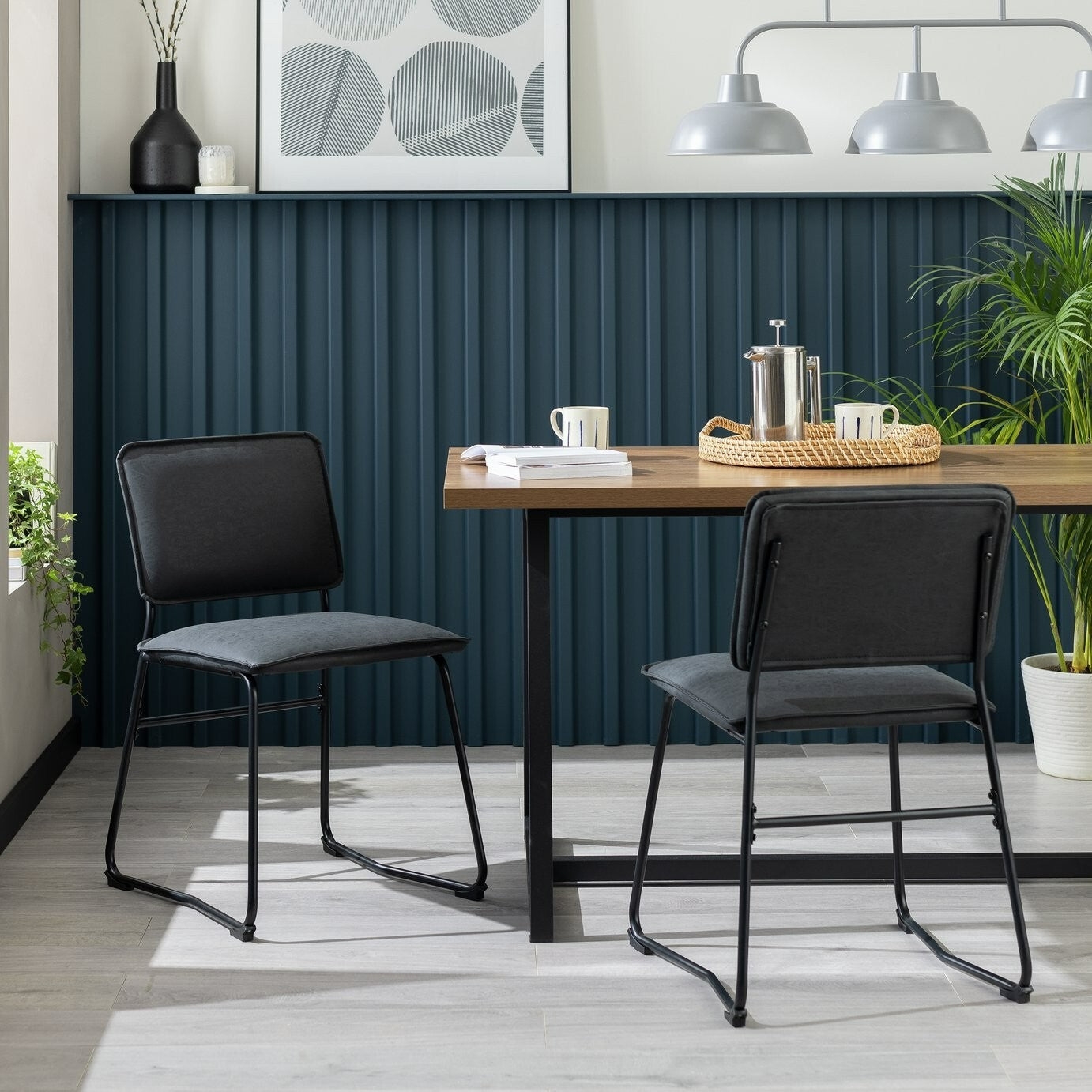 Habitat Loft Living Pair of Faux Leather Dining Chairs-Black