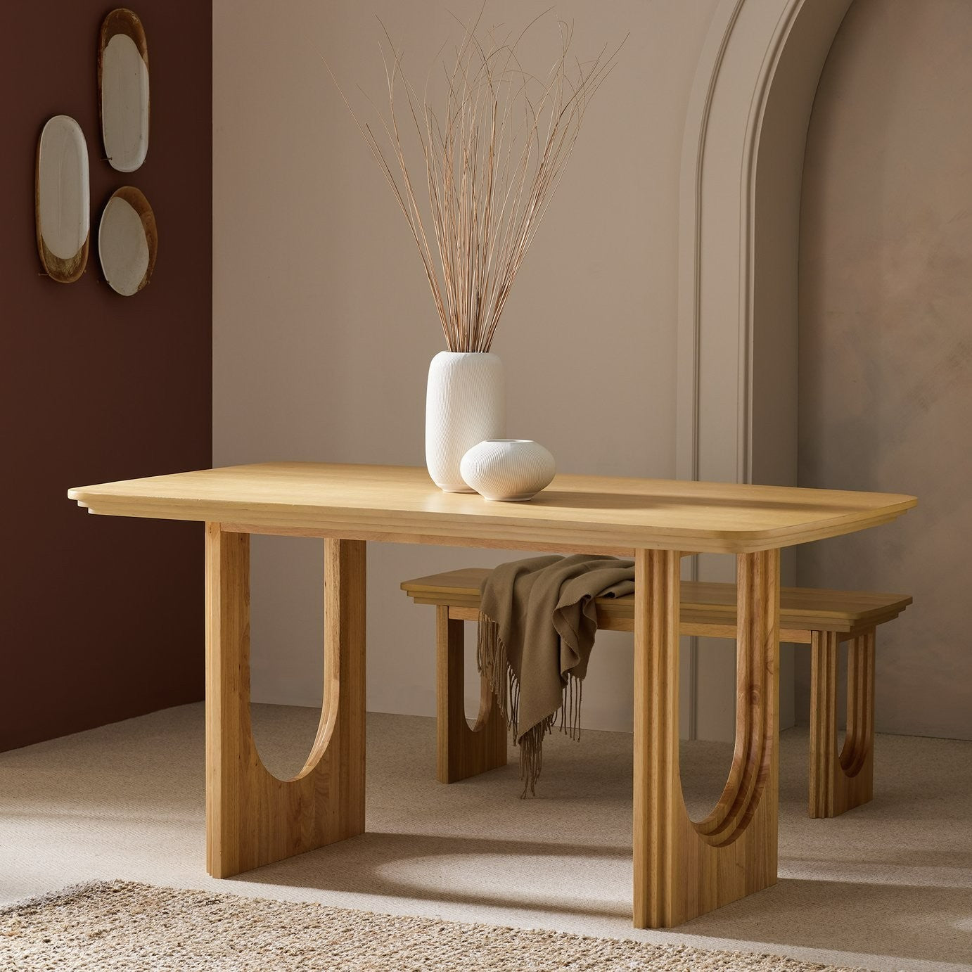 Trezy Solid Wood 6 Seater Dining Table - Oak | Exclusive Design Family Dining