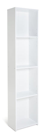 Home Malibu Narrow Bookcase - White | Bookshelf Storage Cabinet for Living Room