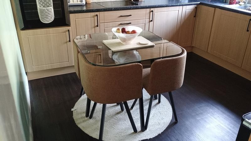 Elsie Black Dining Table & 4 Tan Chairs | Modern Dining Room Set Furniture