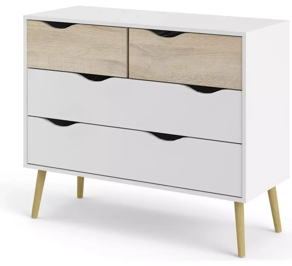 Tvilum Oslo 4 Drawer Chest White & Oak | Bedroom Storage Chest of Drawers