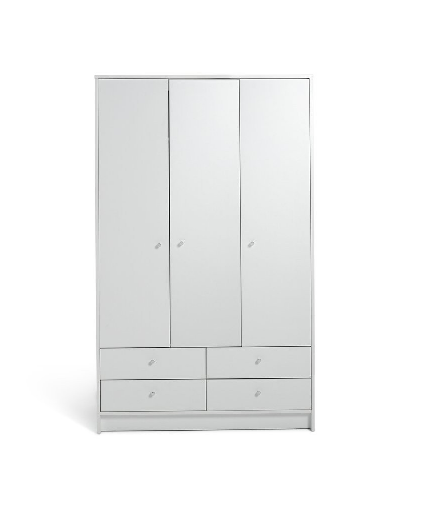 Home Malibu 3 Door 4 Drawer Wardrobe - White (B Grade)