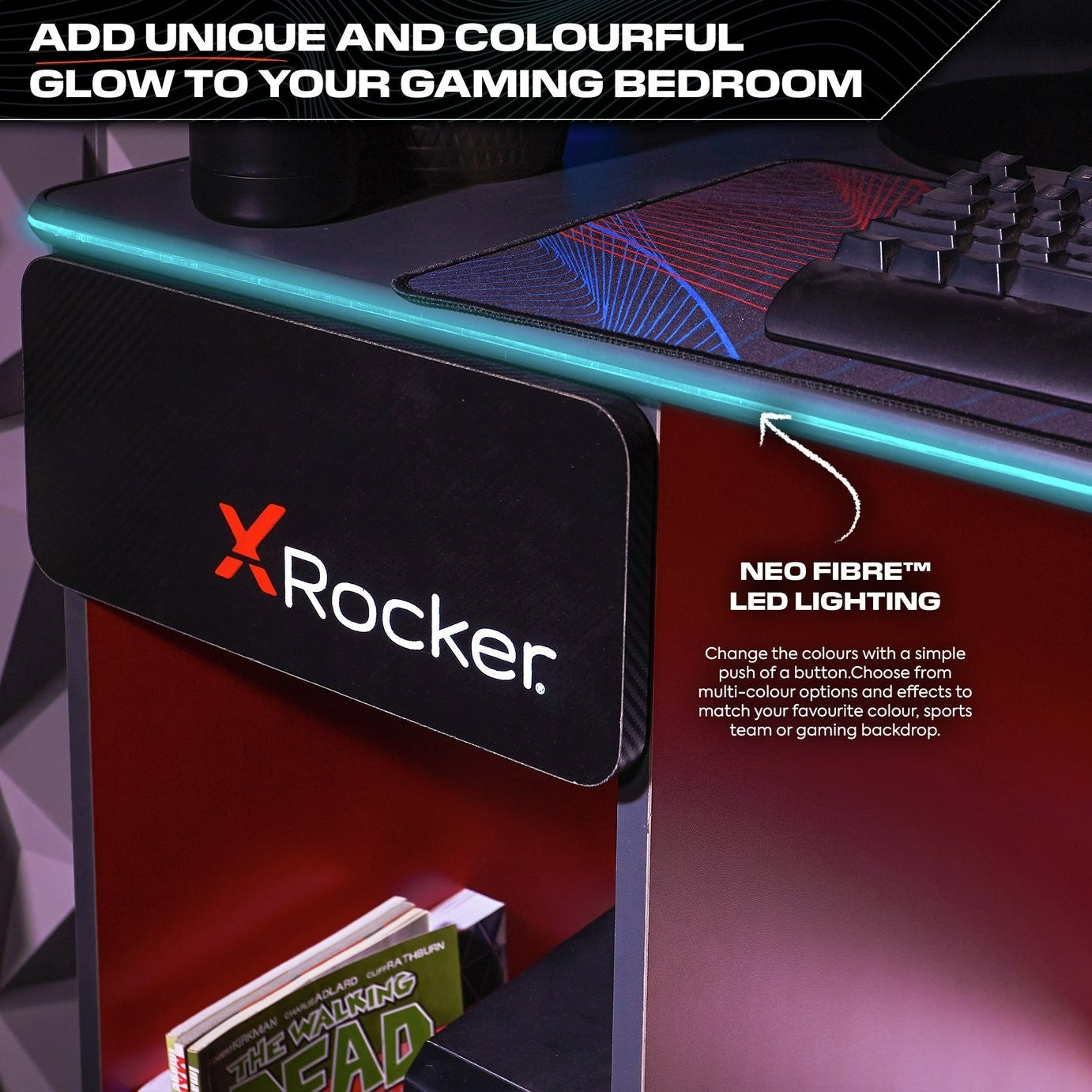 X Rocker Carbon Tek Gaming Desk - Black | Computer Desk With Lighting