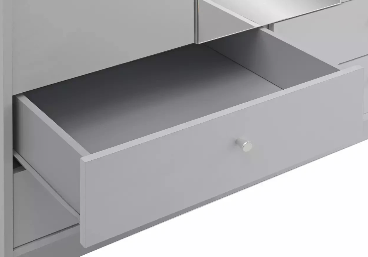 Home Malibu 3 Door 4 Drawer Mirror Wardrobe - Grey | Modern Bedroom Storage