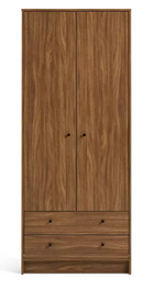 Home Malibu 2 Door 2 Drawer Wardrobe Walnut | Bedroom Storage Furniture Unit