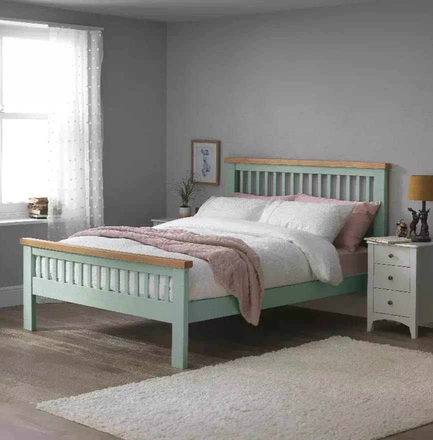 Home Aubrey Double Wooden Bed Frame Sage Green | Modern Bedroom Furniture
