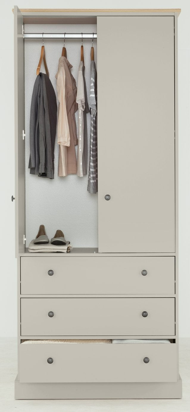 Kensington 2Dr 3Drw Wardrobe - Grey & Oak Effect | Modern wardrobe