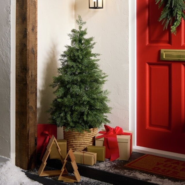 4ft Potted Conifer Artificial Christmas Tree | Realistic Outdoor Indoor Xmas Tre