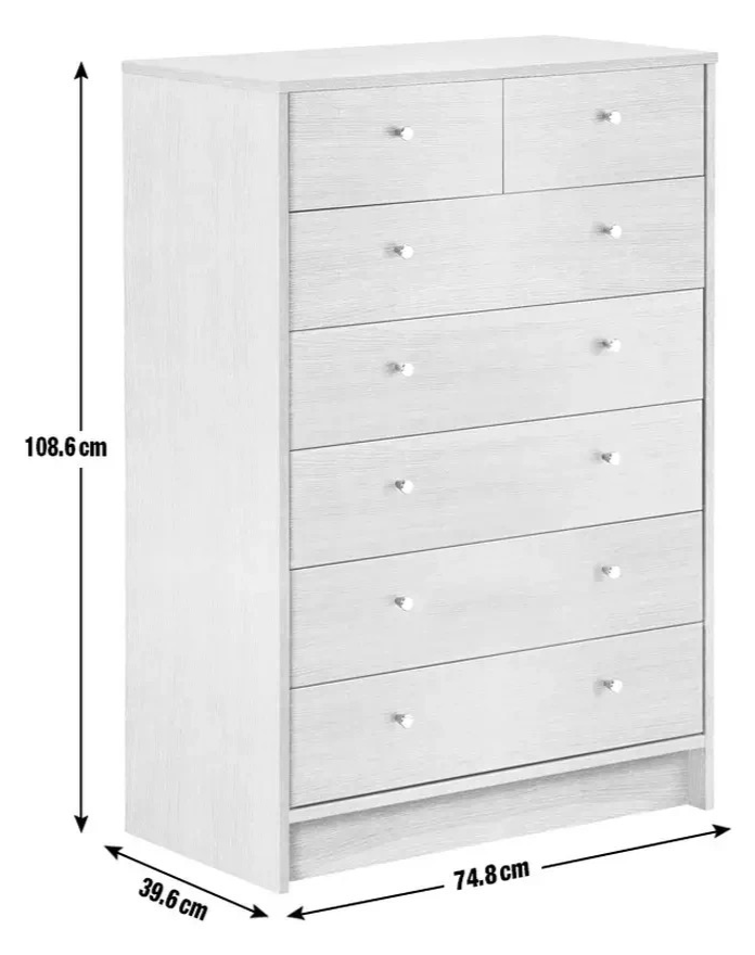 Malibu 7 Drawer Chest - White (B Grade)