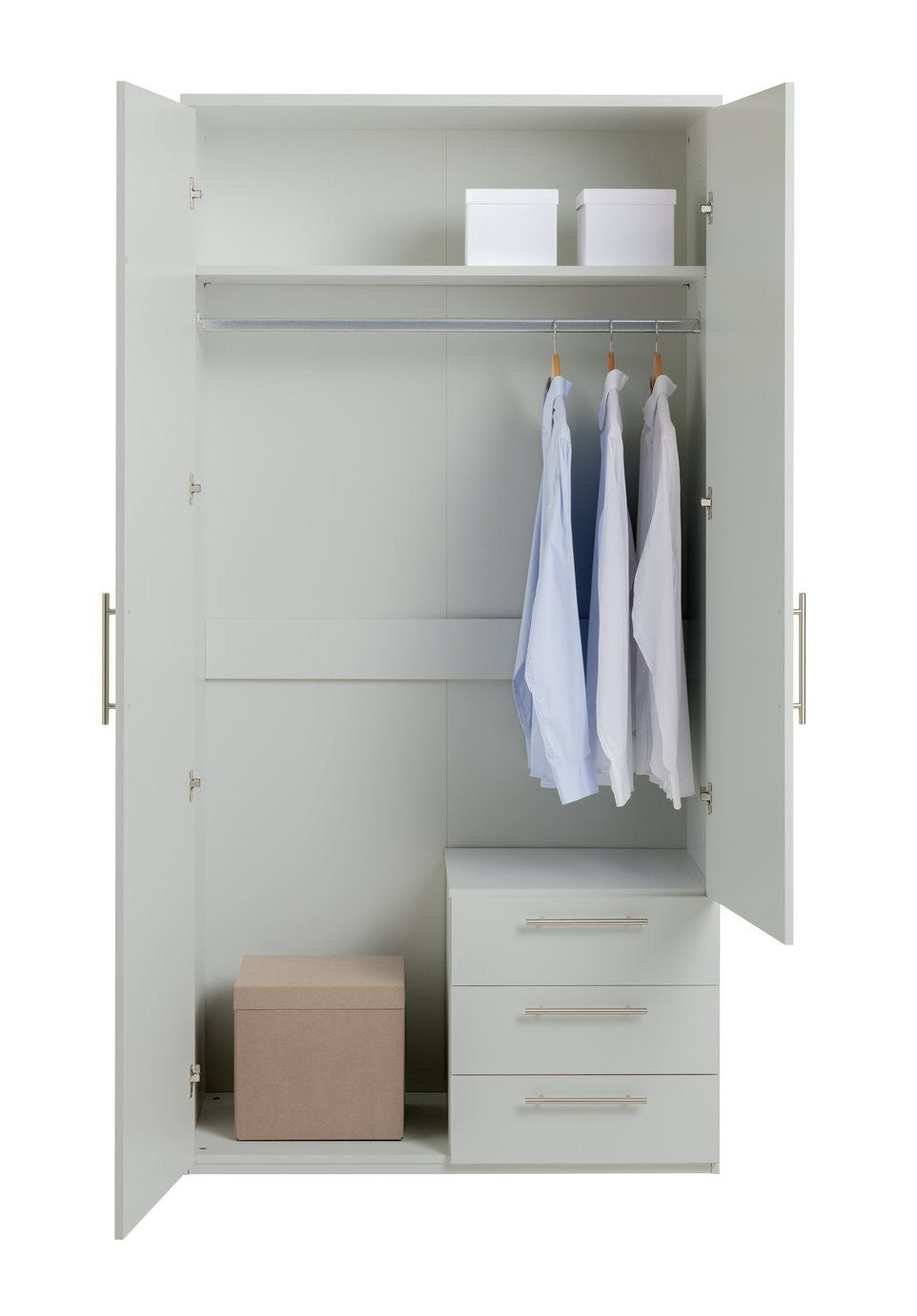 Home Brisbane 2 Door 3 Drawer Mirror Wardrobe – Grey | Sleek Neutral Aesthetic