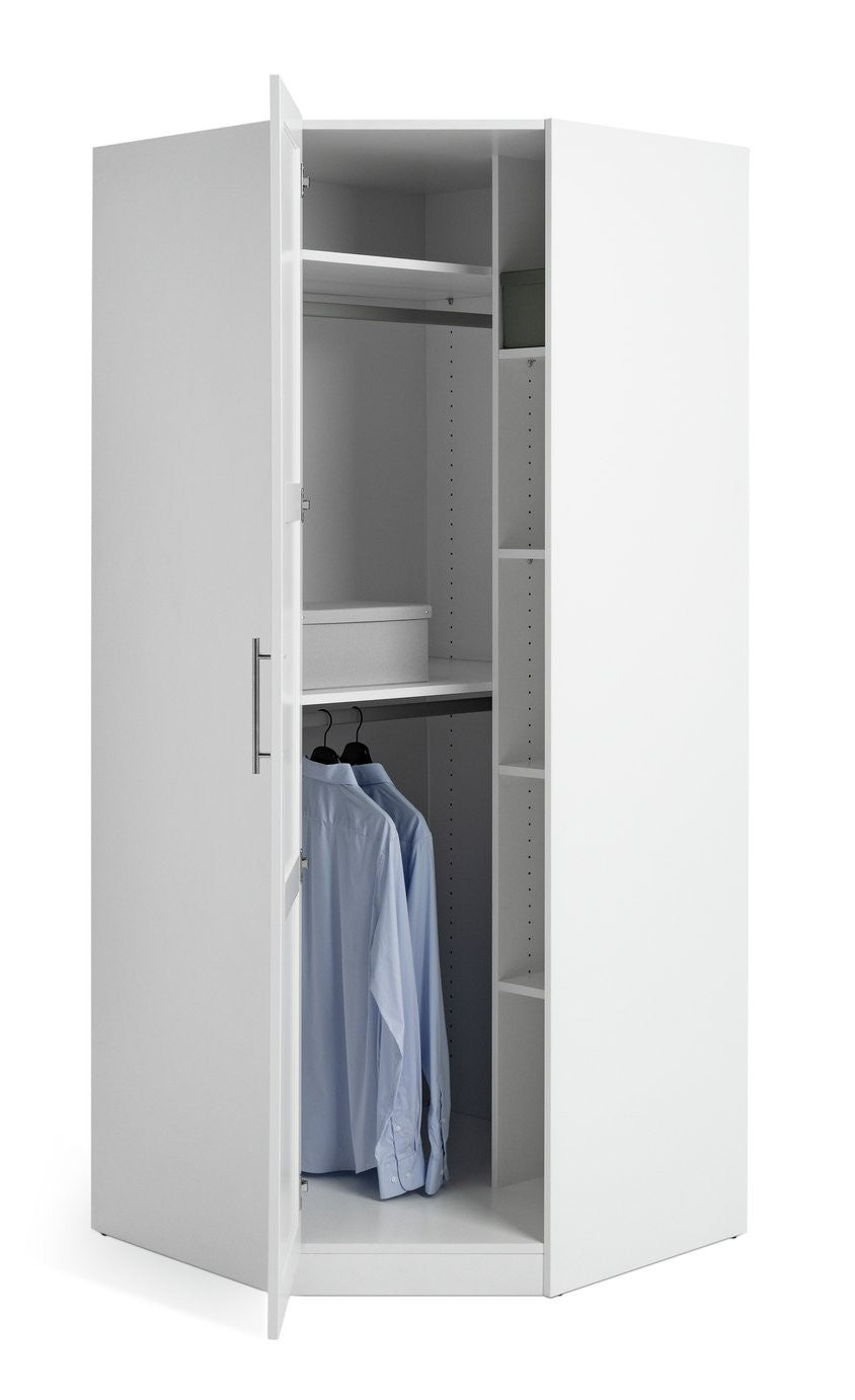Munich Panelled Corner 1 Door Wardrobe - White | Space Saving Design